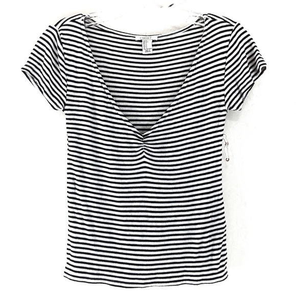 Forever 21 Striped Short Sleeve Stretchy Top Women Size S - Picture 1 of 4